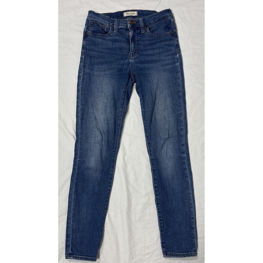 Madewell Womens 9" Mid Rise Skinny Jeans Blue Denim Whisker 5 Pocket Comfort 25
